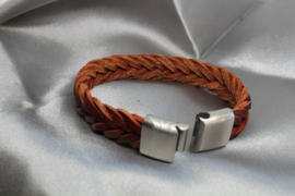 Leren Armband – Cognac bruin Visgraad Gevlochten Leer 20,5 cm