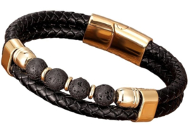 Lederen armband met lavasteen 21 cm