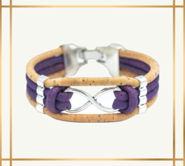 Aubergine kurk armband voor mannen en vrouwen met infinity teken.