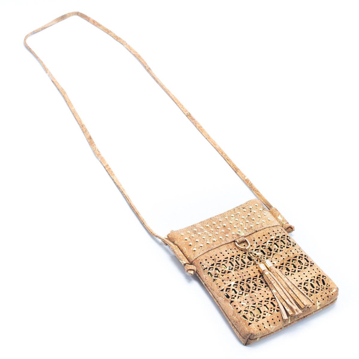 Goudgeaccentueerde Kurken Crossbodytas met Uitsnijdingen