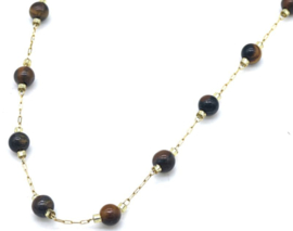 Gouden ketting met tijgeroog bolletjes