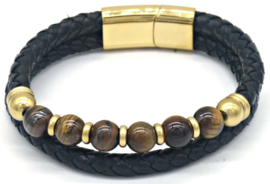 Lederen armband met tijgeroog, 21 cm