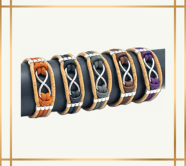 Aubergine kurk armband voor mannen en vrouwen met infinity teken.