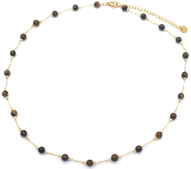 Gouden ketting met tijgeroog bolletjes