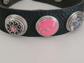 Zwart leren armband met snap knoppen
