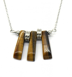 Zilveren ketting met tijgeroog staafjes