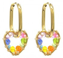 Hartje multi color oorbellen goud
