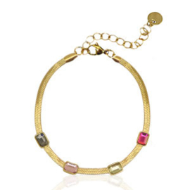 Stainless steel snake armbanden crystal Gold-multicolor