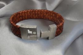 Leren Armband Uniseks –Bruin Cognac Leer met zilveren RVS T Sluiting