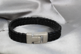Leren Armband – Zwart Leer 21 cm – RVS T-Sluiting