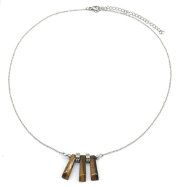 Zilveren ketting met tijgeroog staafjes