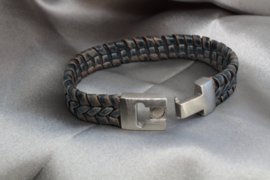 Leren Armband – Blauw-Bruin Gemêleerd Leer 20,5 cm