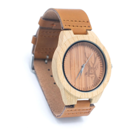 Houten hert vintage heren quartz horloge