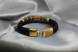 Lederen armband met tijgeroog, 21 cm
