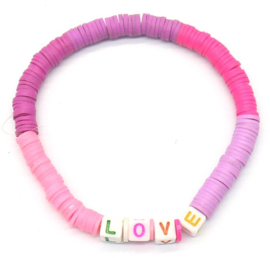 Surf armband LOVE roze/paars tinten