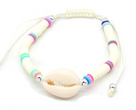 Surf armband creme met schelp