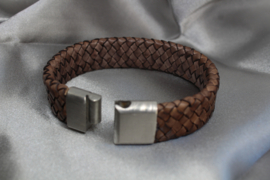 Gevlochten Leren Armband – Bruin Leer met RVS Sluiting