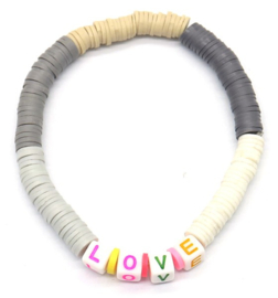 Surf armband LOVE wit/grijs tinten