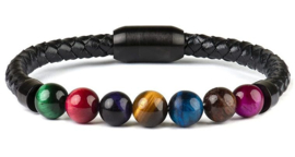 Lederen armband met multi color kralen 21 cm