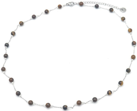 Zilveren ketting met tijgeroog bolletjes
