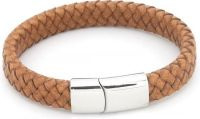 Licht bruin gevlochten leren armband, 23 cm zilveren sluiting