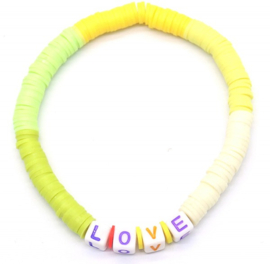 Surf armband LOVE geel/wit tinten