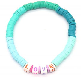 Surf armband LOVE mint en groen tinten