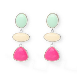 Oorstekers met RVS steker Silver-mint green-off white-hot pink