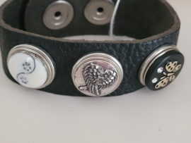 Zwart leren armband met snap knoppen