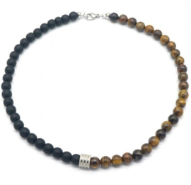 Ketting met tijgeroog en mat zwarte stenen kralen