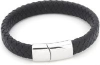 Zwart gevlochten leren armband, 19cm