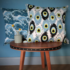 Kussen hoes Pauwenveer Blauw, Geel, Zwart, Wit