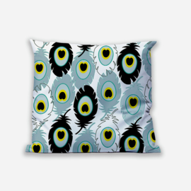 Kussen hoes Pauwenveer Blauw, Geel, Zwart, Wit