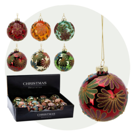 12 Luxe glazen kerstballen 6-assorti