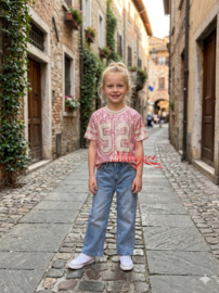 ' New York' Meisjes glitter T shirt Roze.