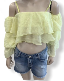 'Layla' Ruffle off shoulder Topje  Geel.