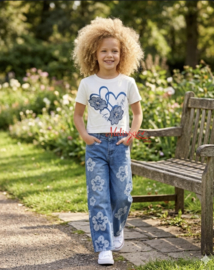 ‘ Bloemen’ meisjes  t shirts wit.