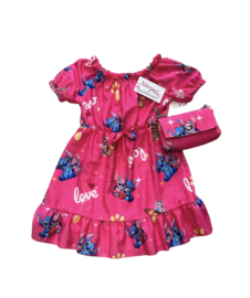 'Stitch ' meisjes fucsia jurk .