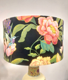 Lampenkap velvet zwart vogels bloemen