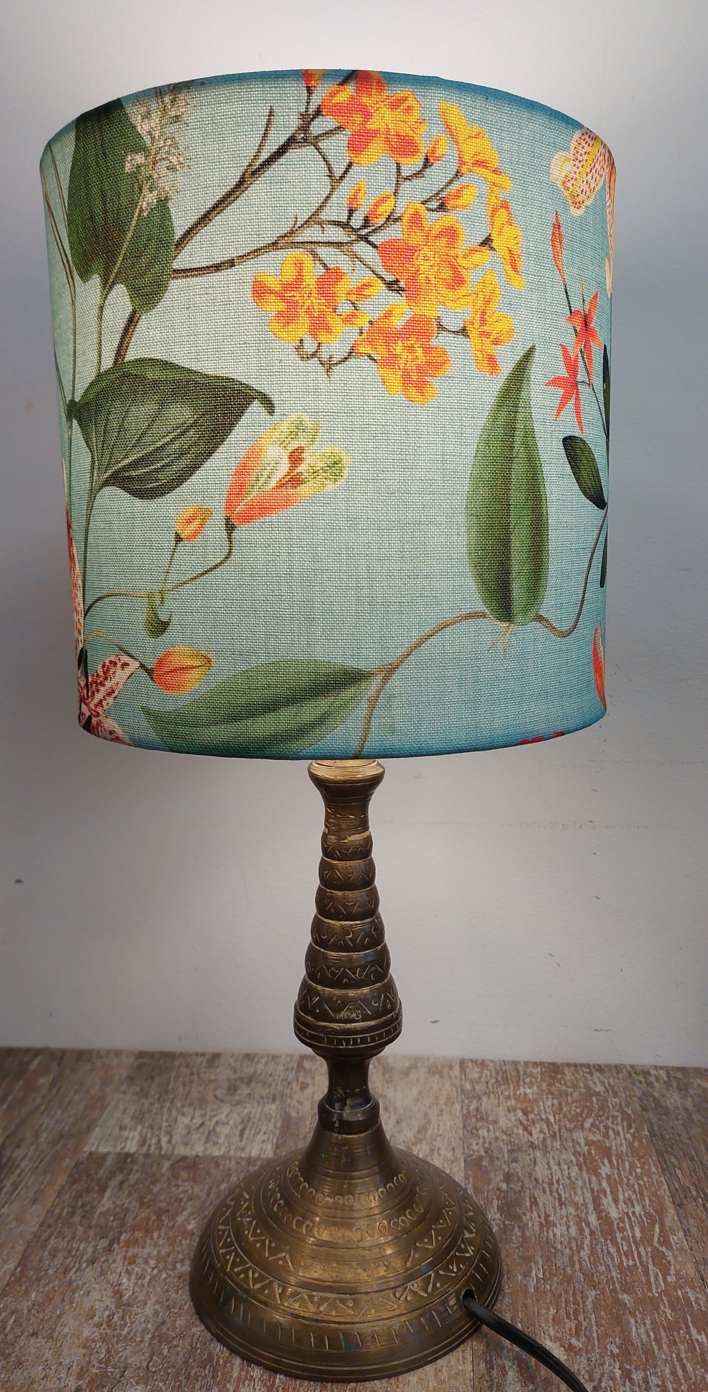 Lampenkap canvas turquoise bloem