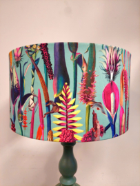 Lampenkap velvet turquoise met bloem