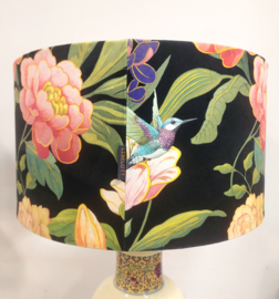 Lampenkap velvet zwart vogels bloemen