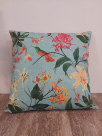 Kussen canvas vogels licht turquoise
