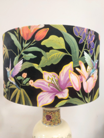 Lampenkap velvet zwart vogels bloemen