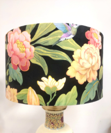 Lampenkap velvet zwart vogels bloemen