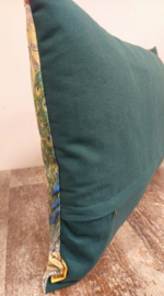 Kussen velvet goudgeel pauwen