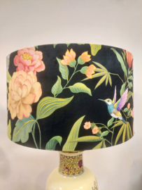 Lampenkap velvet zwart vogels bloemen
