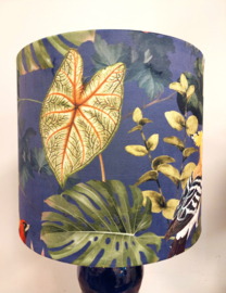 Lampenkap velvet vogels &bladeren blauw