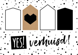 Set van 5 verhuiskaarten met envelop 'YES!verhuisd!'