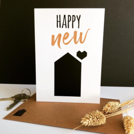 Dubbele wenskaart met envelop 'Happy New House'